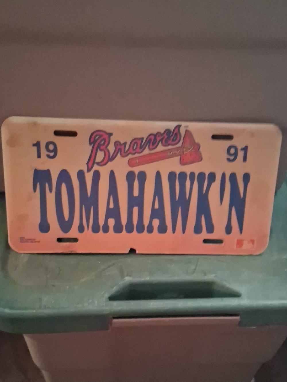 Vintage Braves Tomahawk'n License Plate - Blue and Red